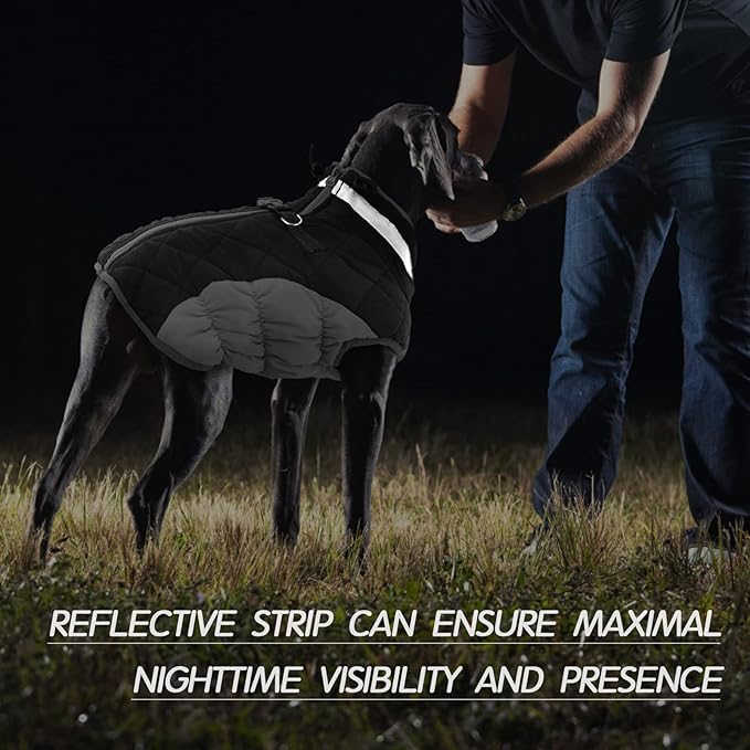 FUAMEY Dog Coat for Large Dogs,Waterproof Dog Winter Jacket with Harness Built in Puppy Cold Weather Coats Reflective Pet Vest with Zipper Warm Fleece Dogs Snowsuit Windproof Black XL