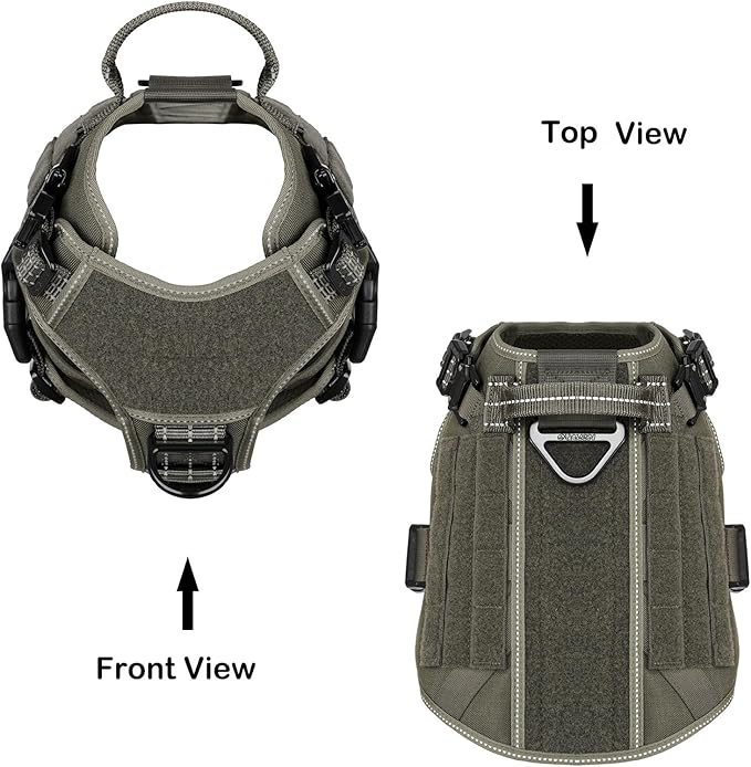 ICEFANG Tactical Dog Harness, Medium Size,2X Metal Buckle,Working Dog MOLLE Vest with Handle,No Pulling Front Leash Clip,Hook and Loop Panel (Green,M (Pack of 1))