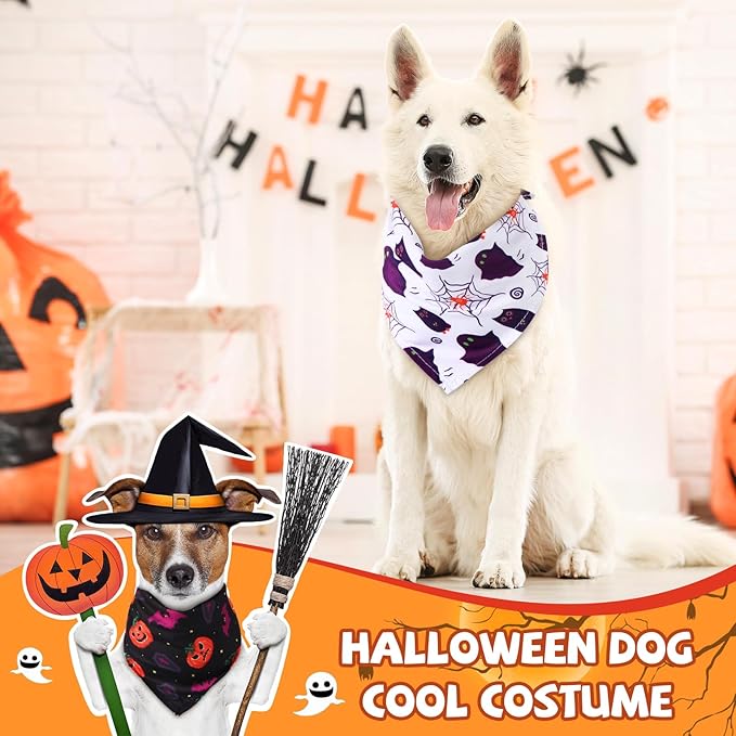 Sanwuta 120 Pcs Halloween Dog Bandanas Bulk Holiday Pumpkin Ghost Pet Dog Bandanas Thanksgiving Adjustable for Scarf Bibs Kerchief Triangle Set for Halloween Thanksgiving Christmas Pet Costume