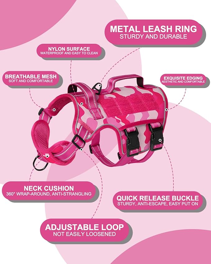 Dog Harness for Large Dogs Heavy Duty, No Pull Tactical Dog Harness with Molle System, Easy On and Off Service Dog Vest, Breathable Padded, Adjustable Reflective Pet Vest for Walking Hiking Training