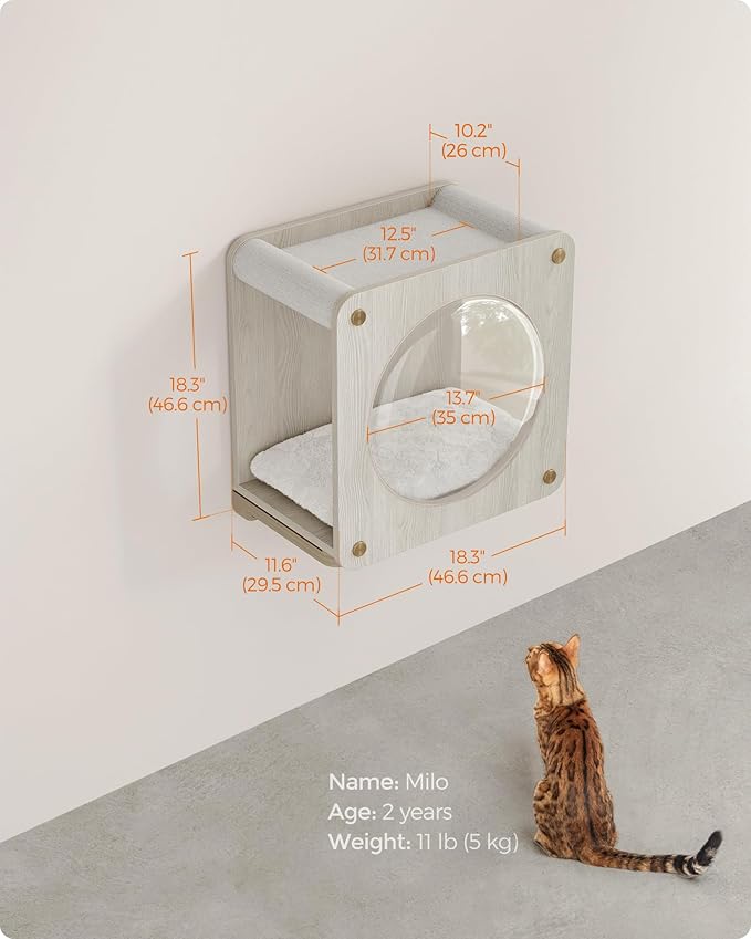 Feandrea Clickat Collection - No.010 Cat Cave, Cat Wall Condo House with Hammock, Observation Window, Extremely Quick Assembly, Unlimited Expandability, Replaceable Module and Cushion