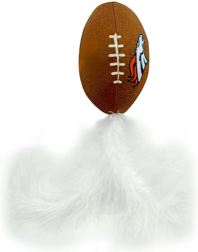 Best Plush CAT Toy - NFL Denver Broncos Complete Set of 3 Piece Cat Toys Filled with Fresh Catnip. Includes: 1 Helmet Cat Toy, 1 Football Cat Toy with Feathers & 1 Beer Bottle. Beautiful Team Logos