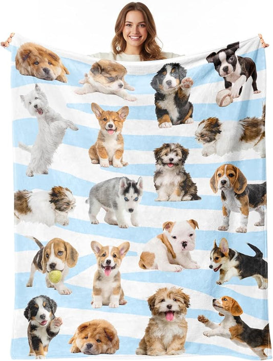 Dog Blanket for Girls Boys, Soft Flannel Fleece Throw Gifts, Lightweight Cozy Cute Puppy Decor Blanket 50"x60"