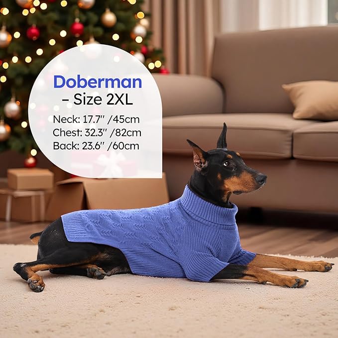 ASENKU XXXXL Dog Sweaters for Large Dog Girls Boys, Pullover Turtleneck Knitted Big Doggie Sweatershirt for Female Male, Doberman Great Dane Sweater for Extra-Large Breed Dogs, Blue 4XL