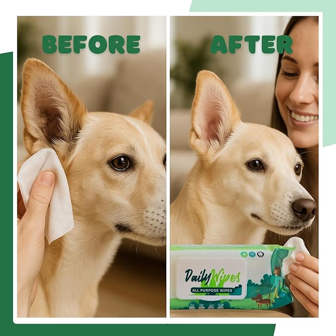 BASIL Pet Grooming Wipes – Lemon-Scented - Paraben-Free with Aloe Vera, Vitamin E & Castor Oil, Gentle Cleaning Wipes for Dogs, Cats & Puppies – Paws, Ears, Mouth & Butt – 80 Count, 7” x 7.87”