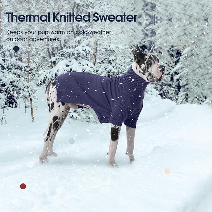 IECOii Extra Large Dog Sweater 4XL,Thermal Warm Dog Sweaters for Giant Breed Dogs,Turtleneck Knitted Knitwear for Pet Winter,Stretchy&Easy On Doggy Sweatshirt for Doberman,Great Dane(Blue,XXXXL)