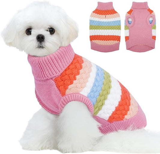 Kuoser Dog Sweater, XS Dog Sweater Pet Cable Knitted Pullover Warm Clothes, Puppy Turtleneck Classic Knitwear Soft Thickening Christmas Outfit, Cold Weather Thermal Wear for Small Dogs, Pink XS