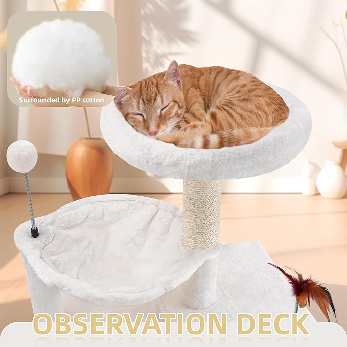 TWDEPART 42.5'' Cat Tree for Indor Cats, Multifunctional Cat Tower with Cozy Condo, Perches, Scratching Posts and Hammock, Beige