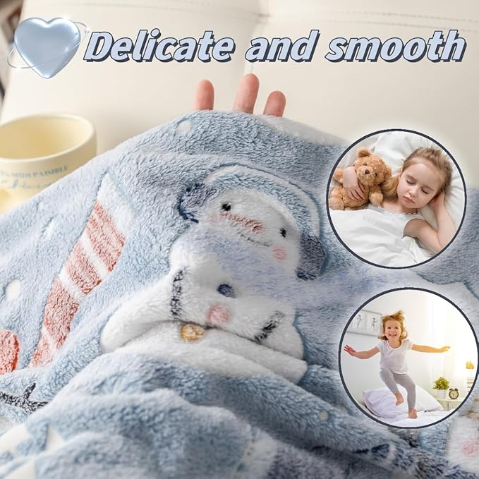 Christmas Snowman Blanket Gift, Glow in The Dark Blanket, Cozy Soft Fleece Blanket for Holiday Décor, Children Boys Girls Teens Holiday Theme Blanket, 50"*60", Kids Blanket, Sky Blue