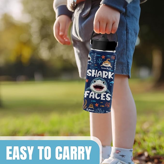 Shark Gifts, 16 oz Water Bottle with Straw Lid, Stainless Steel Insulated Tumbler, Cute Shark Water Bottles for Shark Lovers, Ocean Animals Lovers Gifts Cups