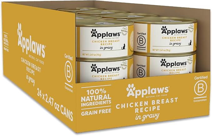 Applaws Natural Wet Cat Food, Made with Limited and Natural Ingredients, High Protein with No Artificial Additives or Fillers, Chicken Breast in Gravy (24 x 2.47oz Cans)