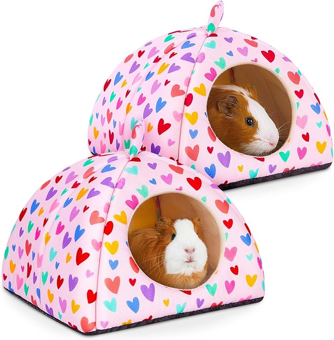 Glittme Guinea Pig Hideout 2Pack Guinea Pig Bed with Soft Pads Washable Small Animal Bed with Non-Slip Bottom Rabbit Hideout for Ferrets, Hamster, S