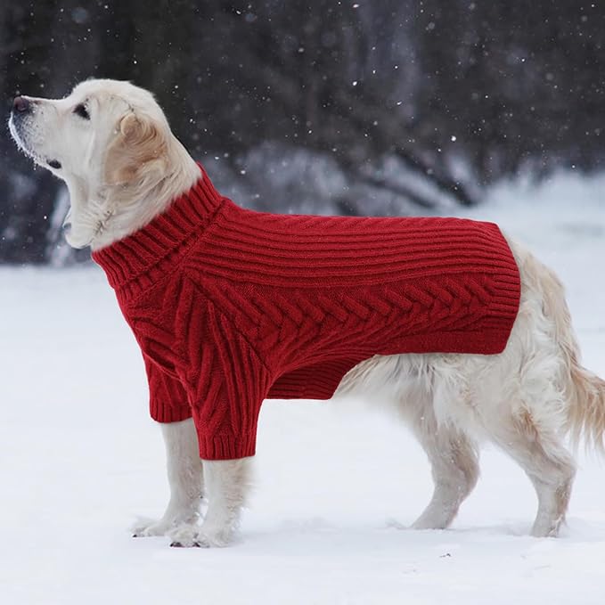 Pet Sweater, Dog Sweaters for Medium Dogs, Warm Pullover Doggie KnitTurtleneck Warm Clothes for French Bulldog, Boston Terrier (Red, M)