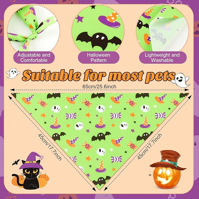 Preboun 50 Pcs Halloween Dog Bandanas Bulk Pumpkin Ghost Bandanas for Dogs Colorful Triangle Kerchief Bibs Scarf Set for Pet Costume Photo Props Accessories Pet Shops, 25 Styles (25.6 x 17.7 x 17.7)