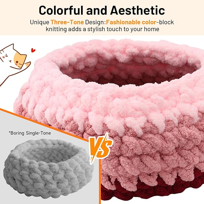 Cat Nest Bed for Indoor Kitten Cloud Pink Handwoven Washable Extra Soft Round Cave House Furniture