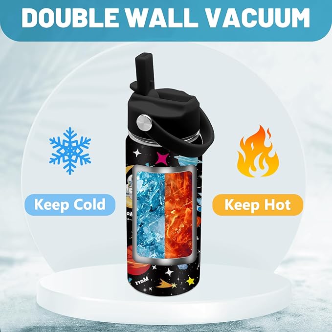 Space Astronomy Gifts, 16 oz Space Water Bottle with Straw Lid, Stainless Steel Insulated Tumbler, Astronaut Planet Birthday Gifts Cups