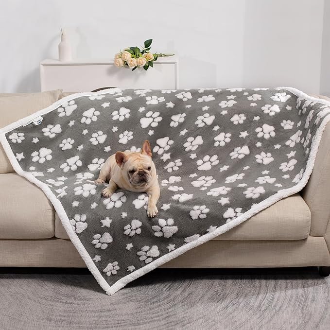Waterproof Blanket for Dog Cat or Adult, Cute 3D Textured Paw Dog Blanket for Bed Couch Sofa, Soft Liquid Pee Proof Pet Furniture Protector, 50"x60", Grey