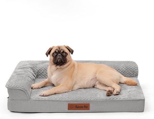 Orthopedic Dog Bed Medium Size Dog, Memory Foam Pet Bed for Small and Medium Dogs, Washable Removable Cover, Nonskid Bottom, Waterproof, 30x20x6 Inches, Light Grey