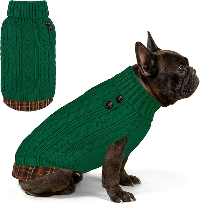 KYEESE Dog Sweater Warm Turtleneck Medium Dogs Sweater Stretchy Knitwear Cat Clothes with Gingham Patchwork Thick Pet Coat for Fall Winter Cold Weather Soft Pullover Dog Sweaters for Medium Dogs Boy