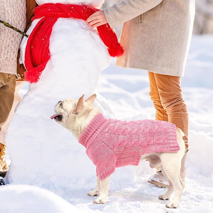 KOOLTAIL Thermal Knitted Dog Sweater for Small Medium Large Dogs, Turtleneck Cable Knit Doggy Winter Coat Warm Clothes Sweatshirt Outfits for Cold Weather,Pullover Pet Jumper for Puppy Cats Pink XL