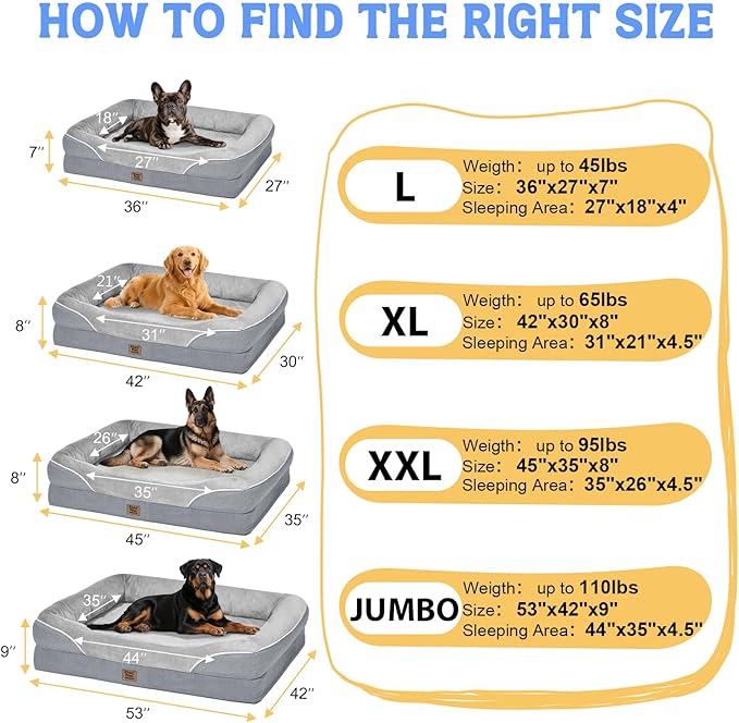 Orthopedic Removable Large Dog Bed -XL Large Dog Bed with Washable Cover and Removable Bolsters Non-Slip Bottom & Waterproof Pet Bed Sofa