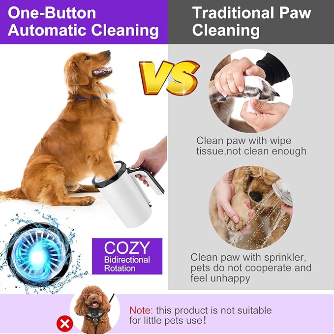 MYPIN Rechargeable Automatic Dog Paw Cleaner, Black - Portable Pet Paw Washer Cup with Soft Silicone Brush, 7.4V High Power, Suitable for Big Dog and Cat Grooming