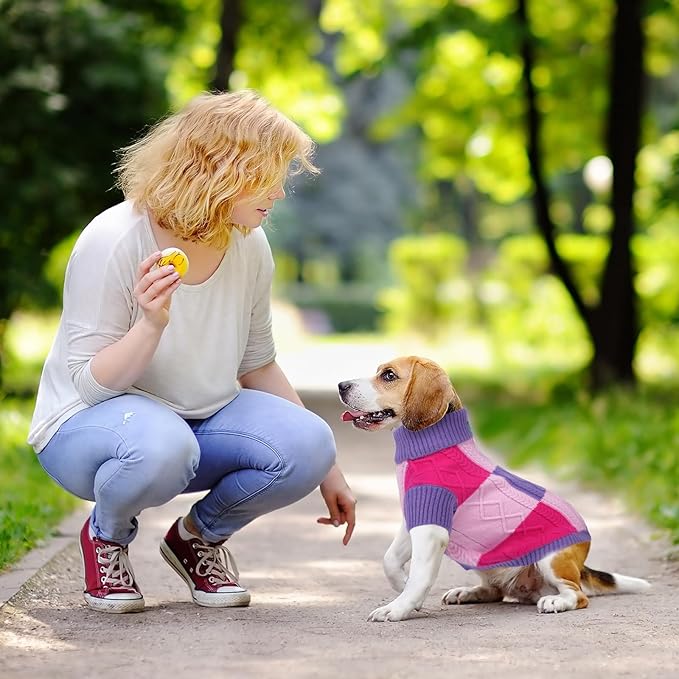 Turtleneck Pet Sweaters for Dogs Boys or Girls,Color Inlay and Moving Needle Pattern Dog Sweater,Pet Clothes,Dog Sweaters,Suitable for Various Breeds Dogs or Sizes(Purple Group,2XL)
