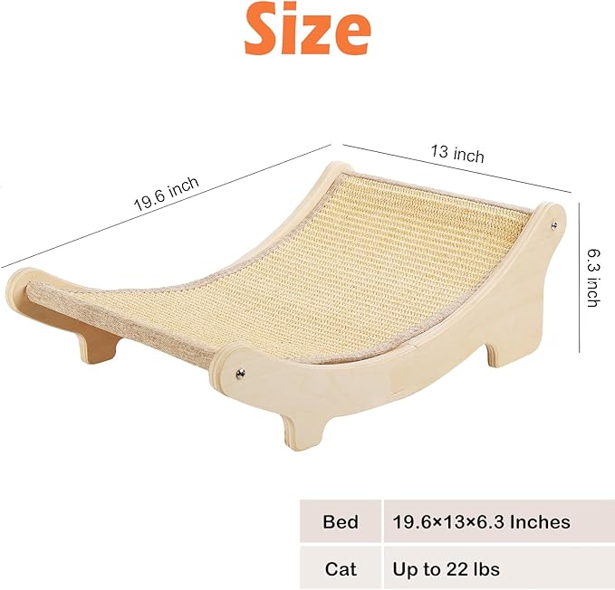 Cat Scratcher, Sisal Cat Scratching Bed, 19.6x13 inches Cat Scratch Chair Hammock, Cat Scratcher for Indoor Cats, cat Scratching Post Lounger