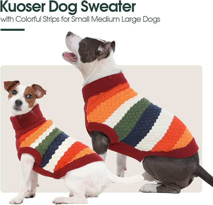 Kuoser Dog Sweater, XS Dog Sweater Pet Cable Knitted Pullover Warm Clothes, Puppy Turtleneck Classic Knitwear Soft Thickening Christmas Outfit, Cold Weather Thermal Wear for Small Dogs, Red XS