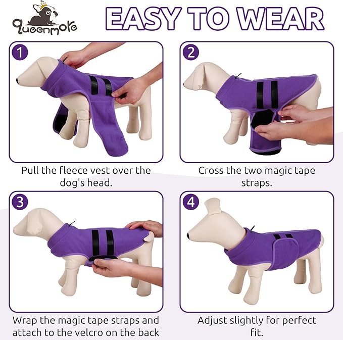 Queenmore XXS Dog Sweaters, Soft Fleece Vest Pullover Dog Jacket with Leash Hole, Warm Winter Dog Clothes Cold Weather Doggy Dachshund Sweater for Small Dogs Cats Boy or Girl (Lavender, XXS)
