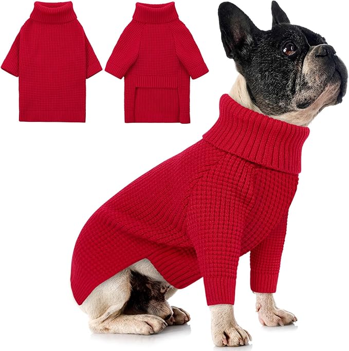 Queenmore Dog Sweater Large Breeds, Dog Christmas Sweater, Turtleneck Knitted Pullover Xmas Doggie Clothes Sweatshirt, Long Sleeve Warm Pet Sweaters, XL Pet Sweater, Red XL