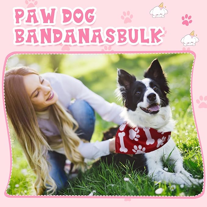 Kacctyen 200 Pcs Dog Bandanas Bulk Dog Paw Printed Pet Scarf Bibs Adjustable Washable Kerchief Daily Holiday Party Pet Costume Accessories Grooming Supplies for Small to Large Cats Dogs