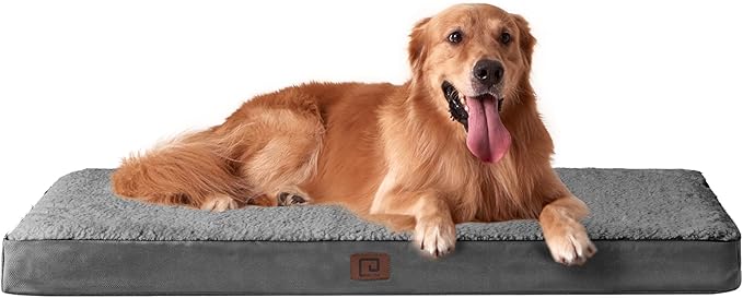 EHEYCIGA Washable Dog Beds for Large Dogs, Big Orthopedic Large Dog Bed with Removable Cover, Durable Pet Bed Dog Mat Mattress Cushion, Grey(36 x 27)
