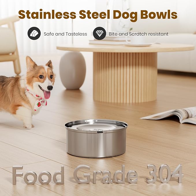 Dog Water Bowl No Spill 3L Stainless Steel,Spill Proof Slow Water Bowl for Dogs,Non-Slip Slobber Stopper Slow Drinking Feeder for Sloppy Messy Drinkers, Indoor and Outdoor Use