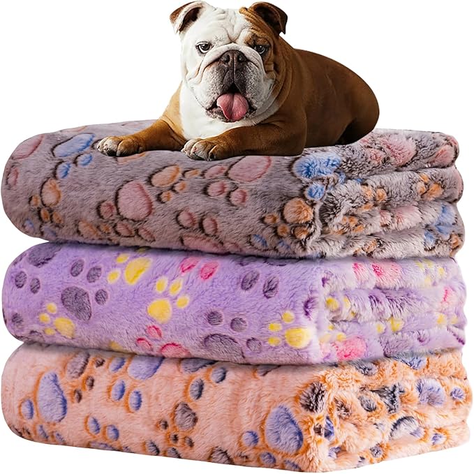 Rezutan 1 Pack 3 Blankets for Dogs, Dog Blanket for Medium Pet Cat, Premium Soft Fluffy Suitable for Dog Kennels & Beds, Gifts Puppy Blanket Essentials, 30x20inch, Tan/Purple/Brown