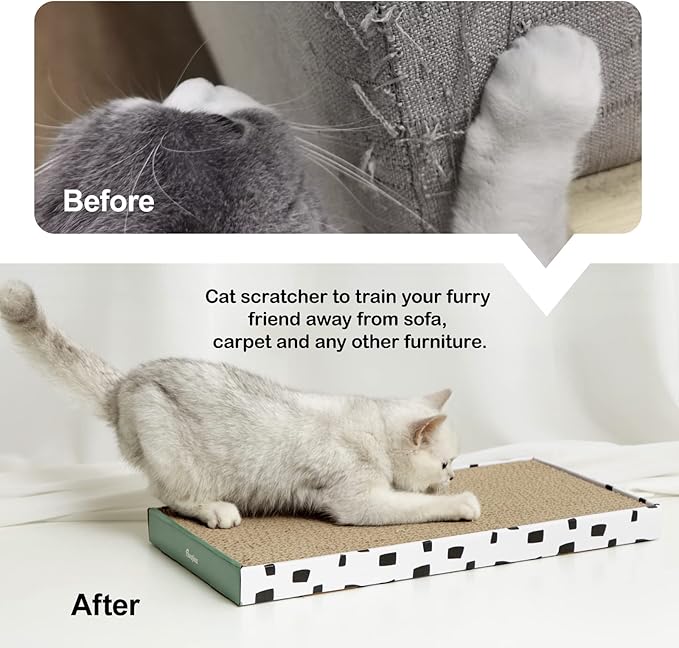 PAWSFANS Cat Scratcher Cardboard Scratch Pad with Box Durable Corrugate Scratching Board Kitty Sofa Lounge Bed Reversible Catnip Included for Indoor Cats,Large (Box, 5pcs)