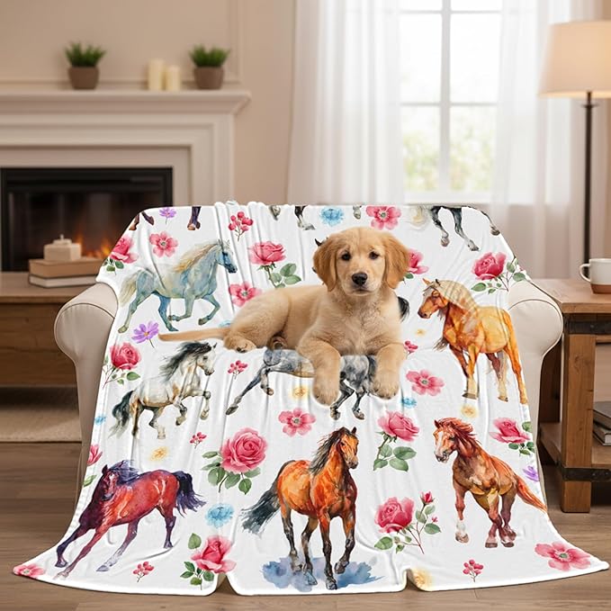 Horse Blanket for Girls Women, Soft Flannel Fleece Throw Gifts, Lightweight Cozy Horse Decor Blanket 40"x50"