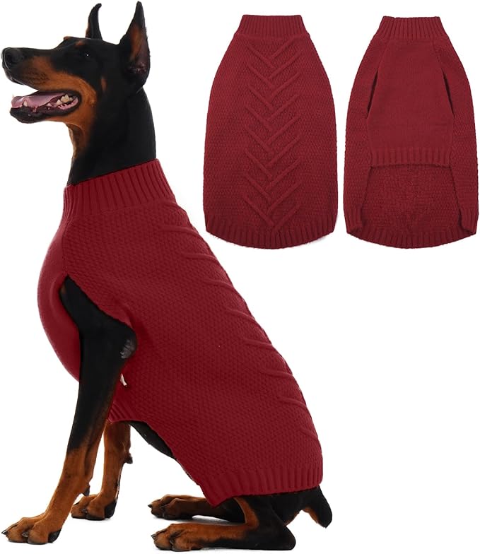 IECOii Dog Sweaters for Large Dogs, XXL Dog Sweater Warm Pullover Vest for Winter, Knitted Sweatshirt for Extra Large Dogs Boy Girl, Labradors, Pitbull Sweaters, DarkRed - 2XL