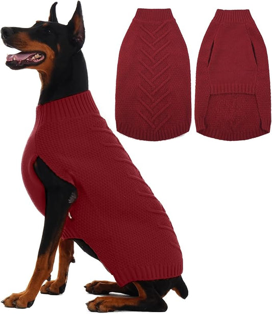 IECOii Dog Sweaters for Large Dogs, XXL Dog Sweater Warm Pullover Vest for Winter, Knitted Sweatshirt for Extra Large Dogs Boy Girl, Labradors, Pitbull Sweaters, DarkRed - 2XL