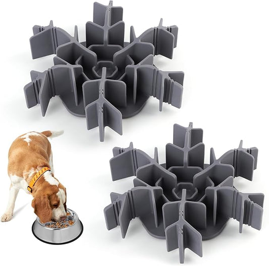 Dog Slow Feeder Insert, 2 PCS Adjustable Silicone Slow Feeding Dog Bowls Insert with 9 Suction Cups, Adjustable Length 4.7-7 Fits Ceramic/Stainless Steel Bowl for Different Dogs (Grey)