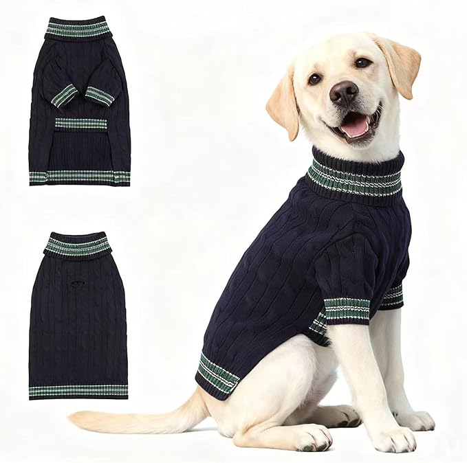 Medium/Large Dog Sweater, Warm Dog Winter Coat w/Sleeves, Comfortable High Neck & Leash Hole, Premium Dog Clothes for Labrador-Best for Holidays, Daily Walks XL Blue