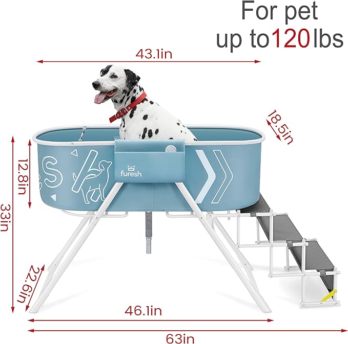 Furesh Big Dipper Dog Bath Tub with Stairs, Elevated Portable Foldable Wash Station with Steps for Bathing, Shower and Grooming, Indoor, Outdoor, for Medium to Large Size Dogs