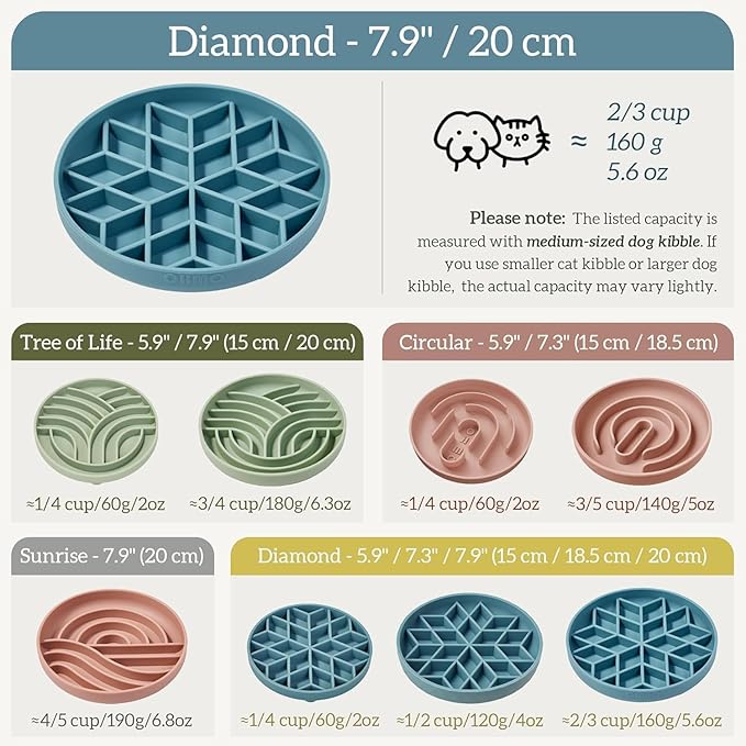 OHMO Slow Feeder Dog Bowls (Diamond, 8" Celestial) Enrichment Toy Soft Silicone Food Safe Feeding Bowl Non Slip Suction Cup for All Breed Pet, Cat Slow Down Eating Dishes, Boredom and Anxiety Reducer