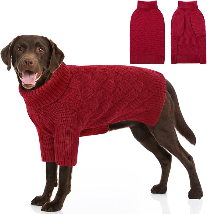 SUNFURA Dog Sweater Large Size Dogs, XL Dog Sweaters for Winter, Extra Large Breeds Girl Boy Pullover, Pet Knitted Knitwear Fall Sweatshirt for Pitbull, Labrador Retriever, Red X-Large