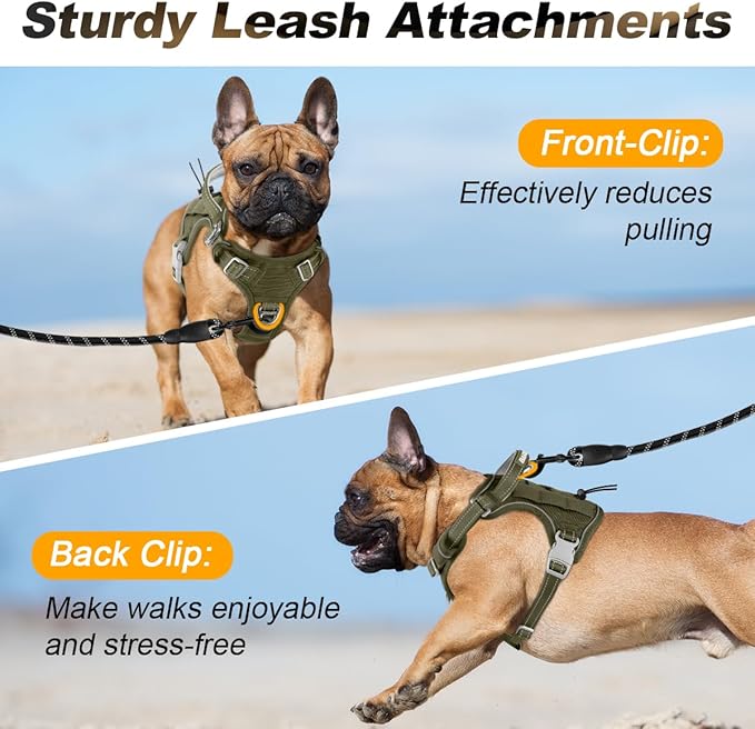 BARKBAY Service Dog Vest Tactical Dog Harness Medium Large Sized Dog Tags Personalized No Pull Adjustable Harness Reflective K9 Working Training Easy Control Military MolleSystem(Army Green,M)