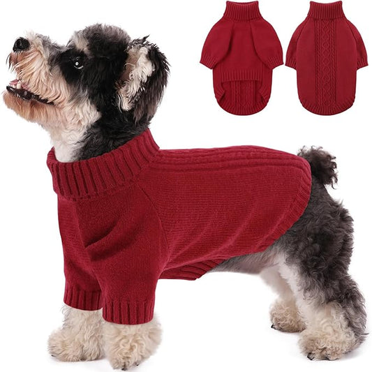 SAWMONG Dog Sweater for Small Dogs, Turtleneck Knitted Pullover Sweatshirt, Classic Winter Warm Pet Sweater for Boy Girl Cat Sweater (Red, S)