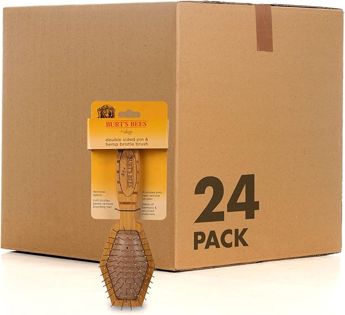 Burt's Bees for Pets Double Sided Pin Brush & Hemp Bristle Dog Brush | Best All-Purpose Dog Brush To Reduce Shedding | Easy to Use Dog Brush for All Dogs | Ideal for Daily Grooming, 24 Pack
