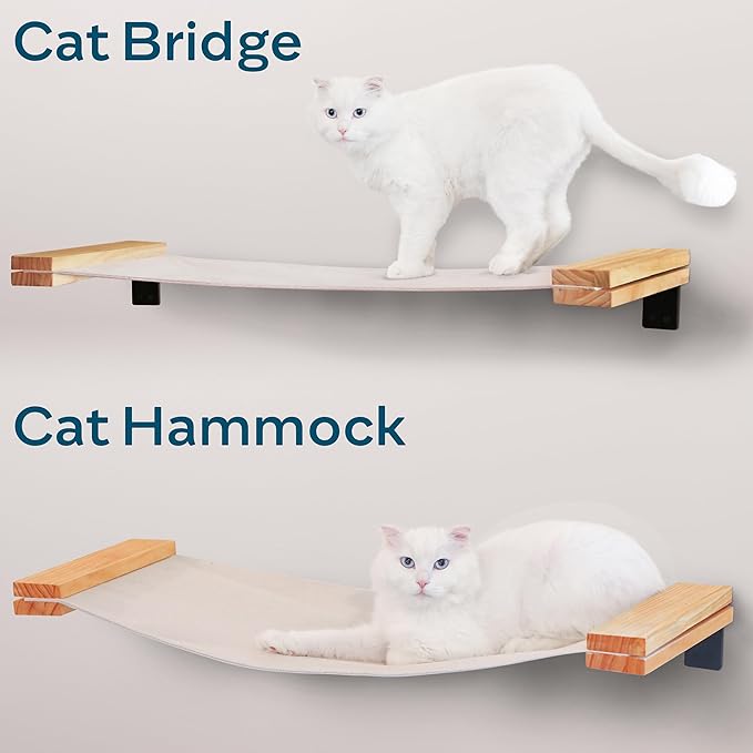 Cat Wall Hammock | Cat Shelves for Wall | Bridge, Shelf and Perches | Modern Wall Furniture for Indoor Cats | Mounted Hammock Bed for Sleeping, Playing, and Lounging.