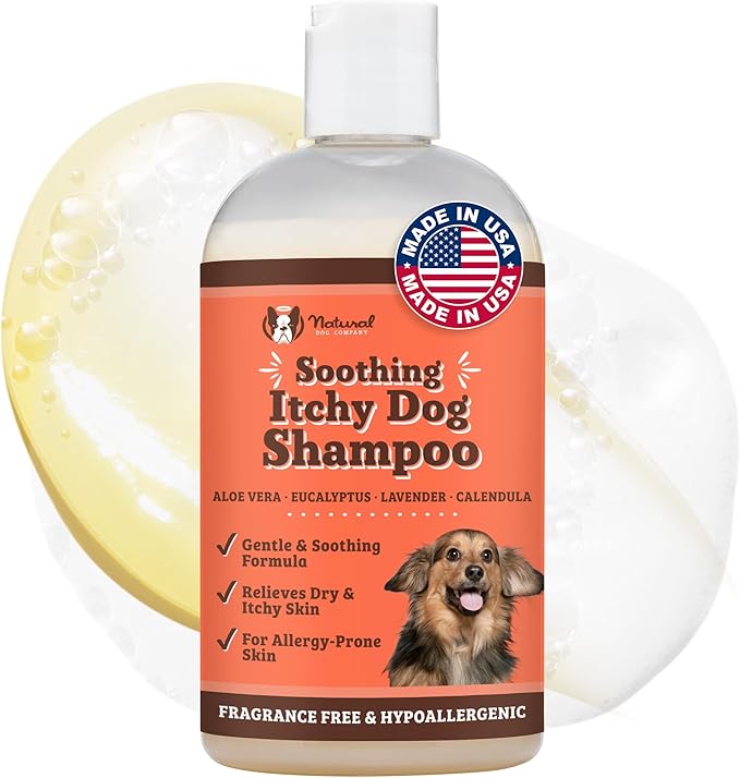 Natural Dog Company Itchy Dog Shampoo 12 oz – Hypoallergenic & Fragrance Free – Aloe Vera, Jojoba & Sea Kelp – Sulfate & Paraben Free – Soothes Dry, Itchy, Irritated Skin – Safe for All Breeds