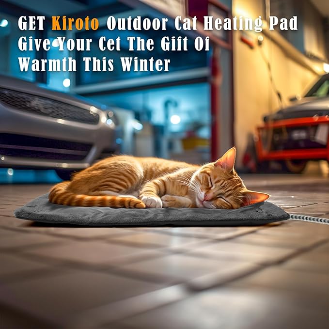 Kiroto Outdoor Pet Heating Pad for Cat Dog, Heated Mat with Waterproof Cover and Automatic Temperature Control, Suitable for Cat Houses, Dog Houses, Small Beds, Porches, 20'' x 16'',Gray